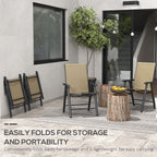 Set of 4 Outdoor Folding Chairs, Stackable Patio Dining Chairs with Armrests, Metal Frame, Light Mixed Brown