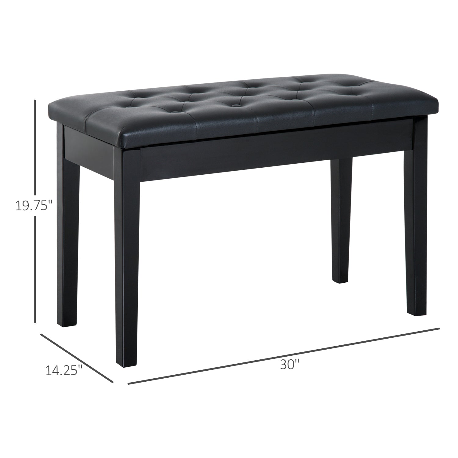Piano Bench, Duet Piano Chair with Faux Leather Padded Cushion and Wooden Frame, Button Tufted Keyboard Bench, Black