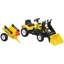 Ride-On Kids Bulldozer/Excavator Toy with Real Working Dirt Bucket, Easy Pedal Controls, 6 Wheels, & Cargo Trailer