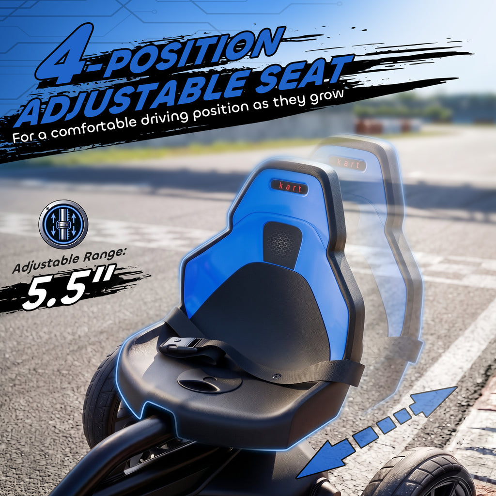 12V Electric Go Kart for Kids, Ride On Toy with EVA Tires, 2 Speeds, Adjustable Seat, Safety Belt for 3-8 Years, Blue
