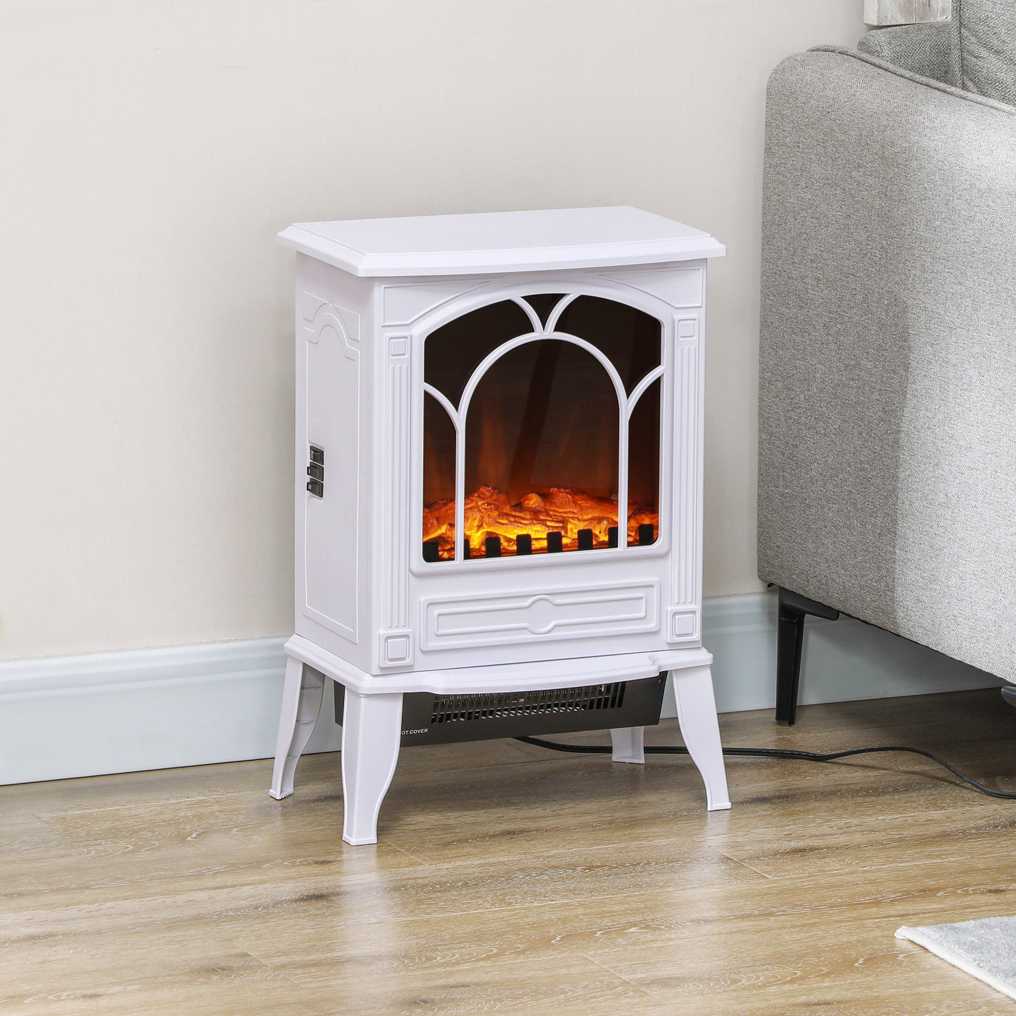 Electric Fireplace Heater, Freestanding Fireplace Stove with Realistic Flame Effect Overheat Protection 725W/1450W White