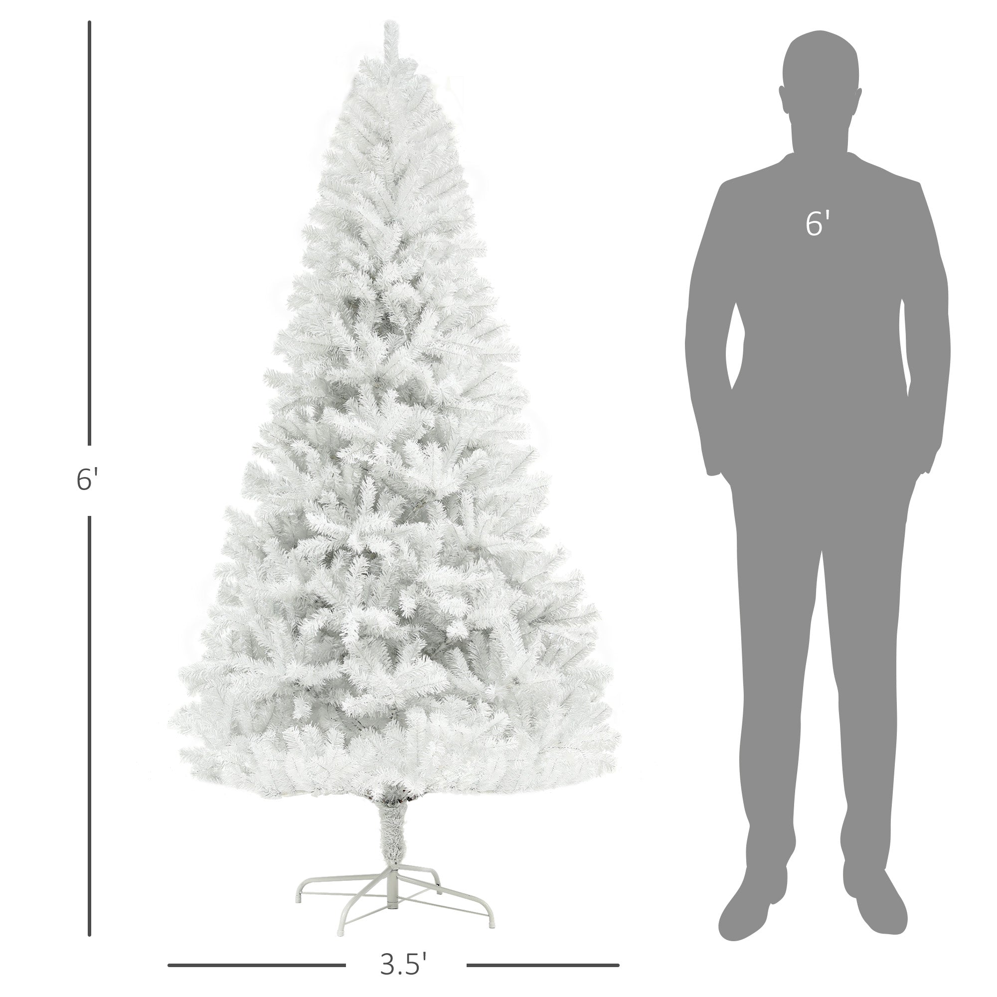 6ft Unlit Artificial White Christmas Tree, Holiday Decor with 1000 Branch Tips, Auto Open and Steel Base