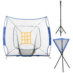 Baseball Practice Net Set with 7.5x7ft Catcher Net, Ball Caddy and Batting Tee, Portable Pitching Net with Carry Bag for Hitting, Pitching, Batting, Catching, Blue
