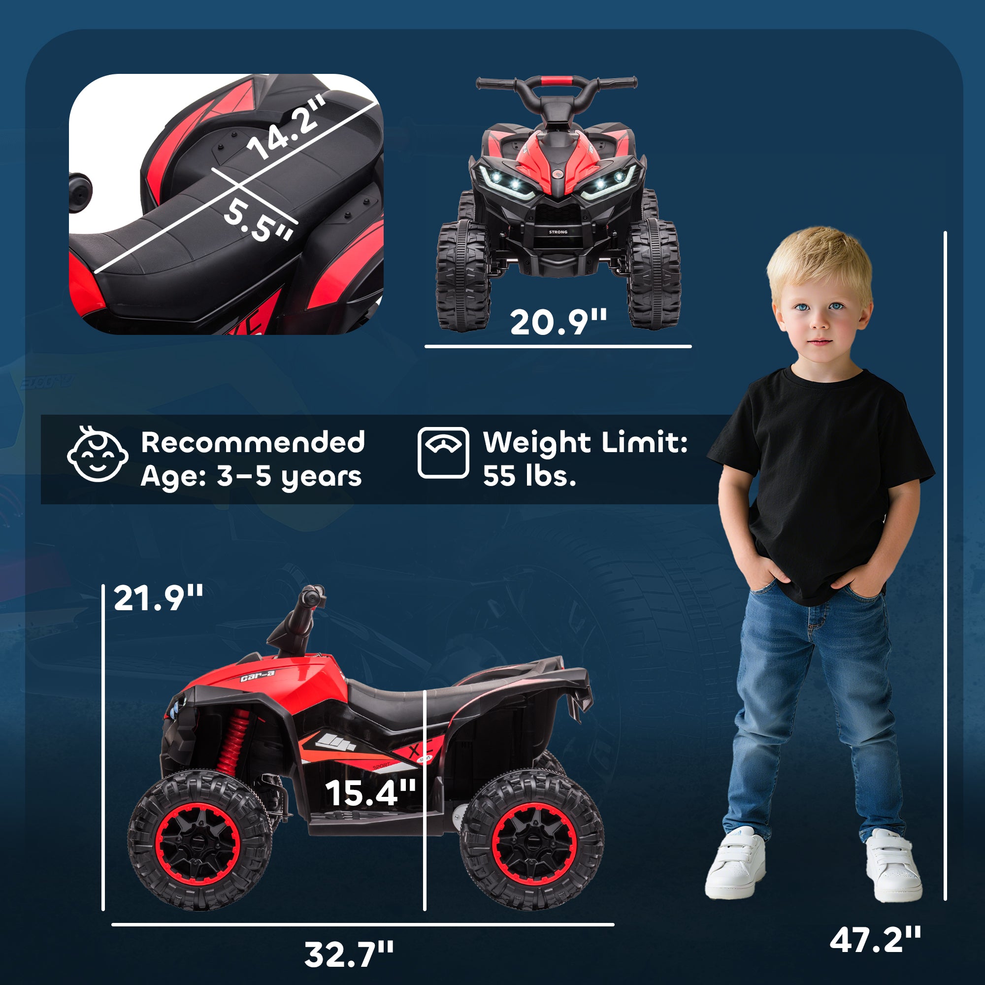 12V Kids ATV Quad Car with Forward & Backward Function, Four Wheeler for Kids with Wear-Resistant Wheels, Music, Electric Ride-on ATV for Toddlers Ages 3+ Years Old, Red