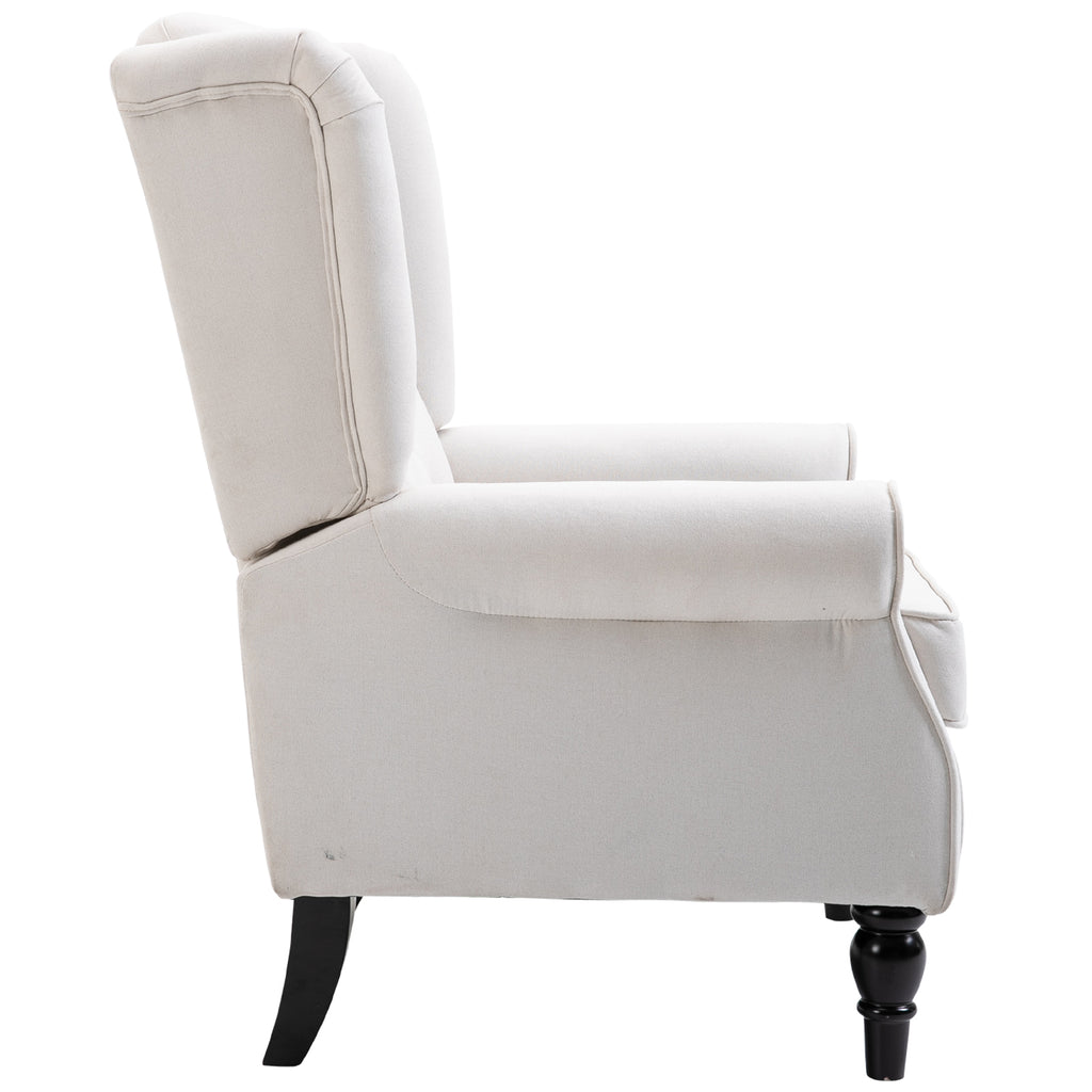 Button-Tufted Accent Chair with High Wingback, Rounded Cushioned Armrests and Thick Padded Seat, Set of 2, Cream White