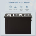 Raised Pet Feeding Storage Station with 2 Stainless Steel Bowls Base for Large Dogs and Other Large Pets, Coffee