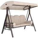 3-Seat Patio Swing Chair, Outdoor Porch Swing Glider with Adjustable Canopy, Removable Cushion, Pillows and Side Trays, for Garden, Poolside, Backyard, Beige