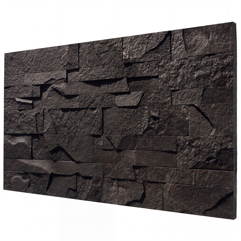 8-Pack 3D Faux Stone Wall Panels, Lightweight Polyurethane Panels for Interior and Exterior Accent Walls, Black