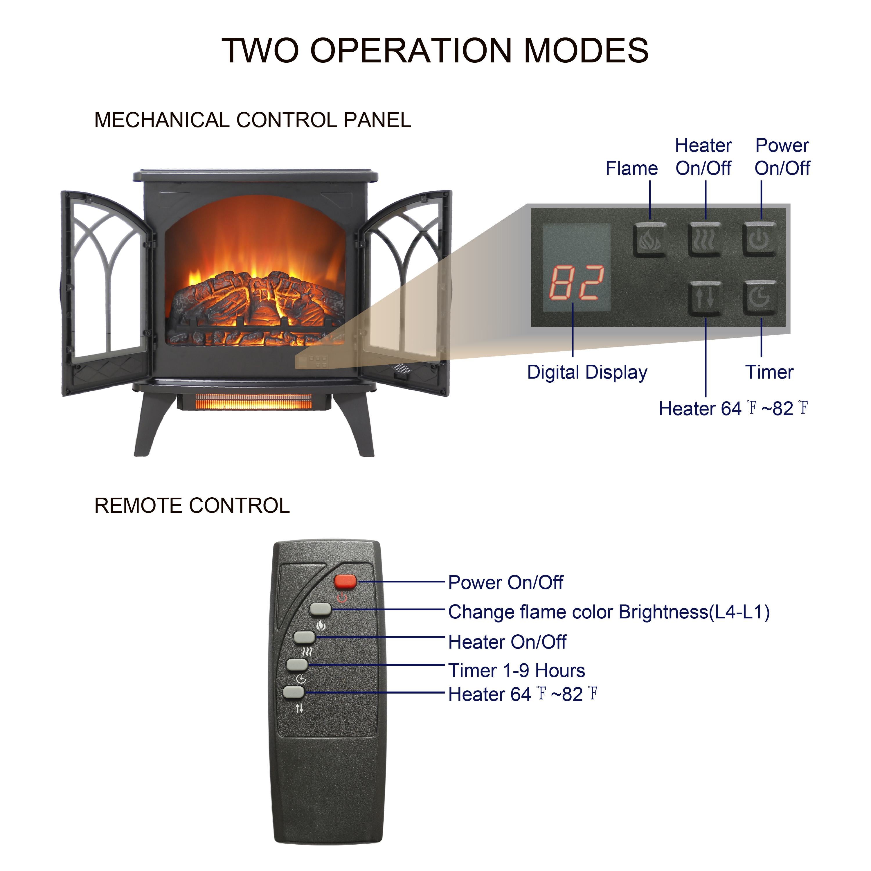 24" 3D Flame Electric Infrared Quartz Fireplace Stove with Adjustable Thermostat, and Remote Control, Heats Up to 400 Sq. Ft., Antique Black