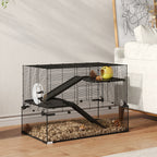 30" Hamster Cage, Gerbil Cage with Glass Basin for Small Hamsters, Black