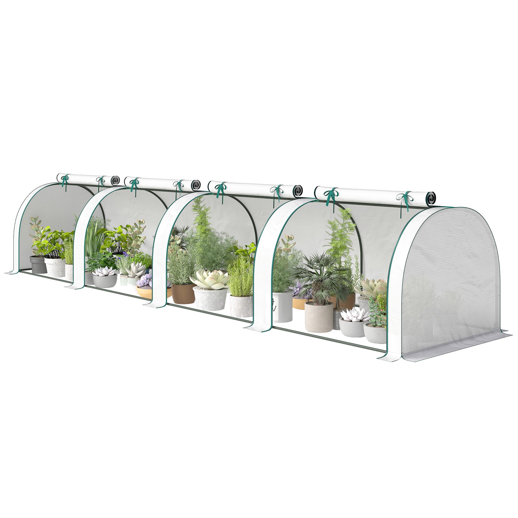 Mini Greenhouse, Portable Greenhouse with 4 Roll-Up Doors, PE Cover, 177.2" x 39.4" x 31.5", White