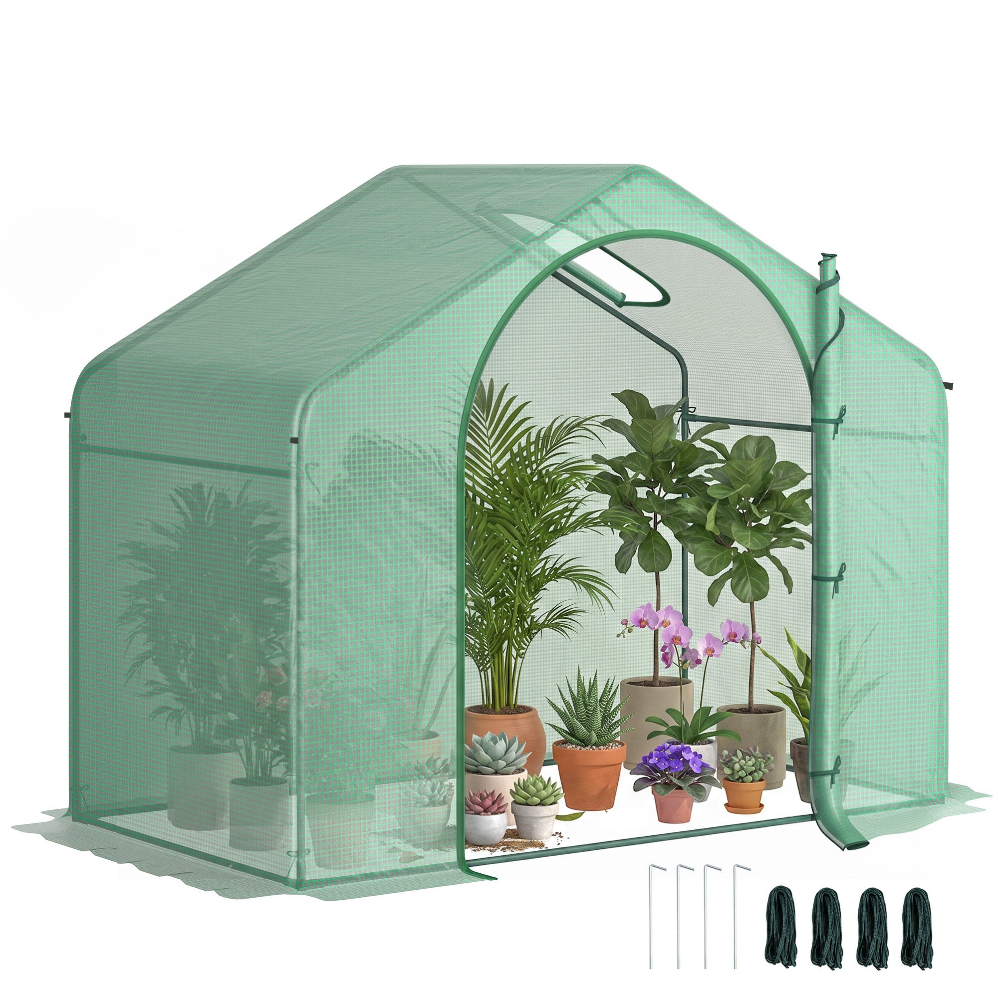 6' x 3' x 5' Portable Walk-in Greenhouse, PE Cover, Steel Frame Garden Hot House, Zipper Door, Top Vent for Flowers, Vegetables, Saplings, Tropical Plants, Green