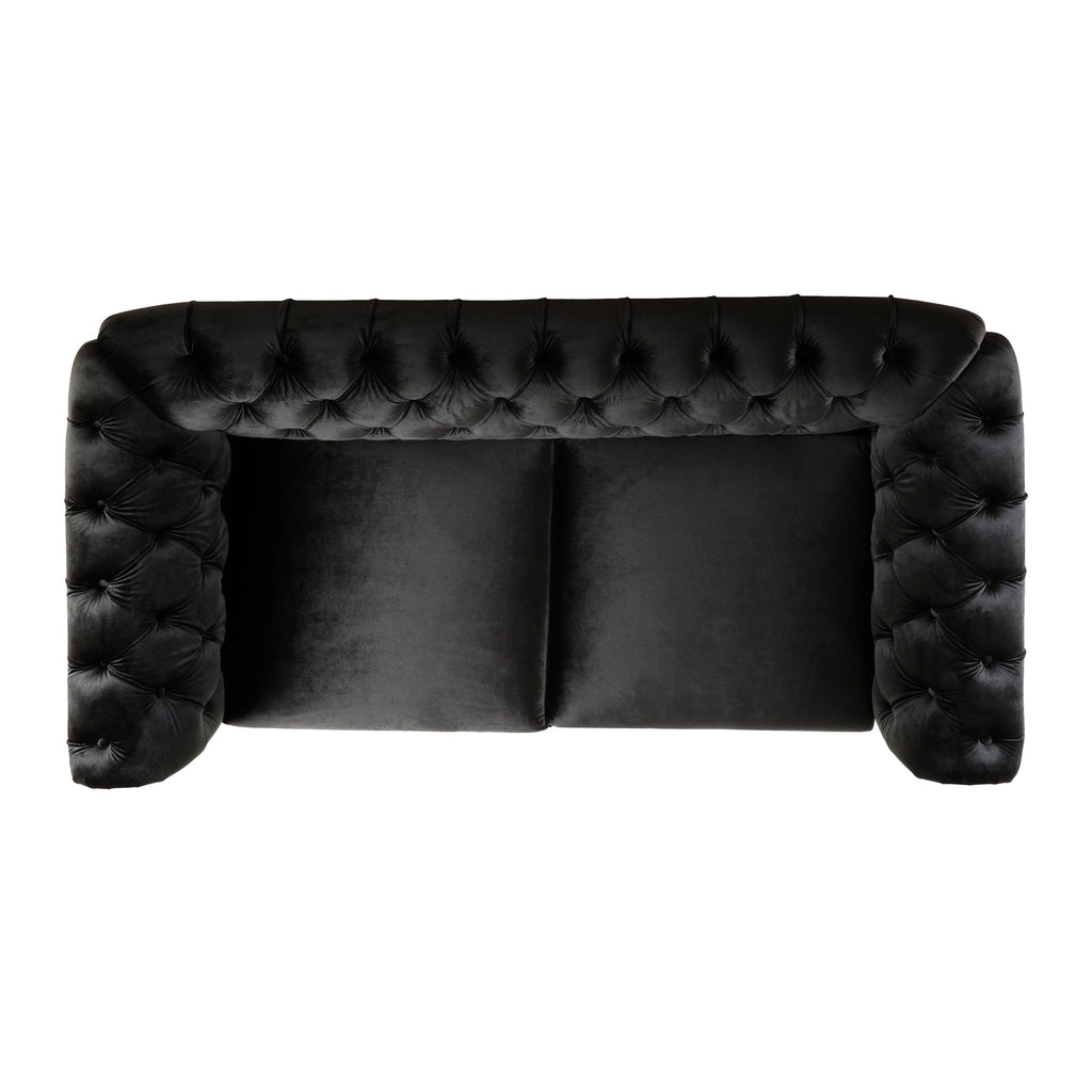 Chesterfield Velvet Loveseat Sofa, 2-Person Rolled Arm Upholstered Couch, with Tufted Buttons, Pine Wood Frame, 59.50" Wx34.00" Dx27.00" H, Black