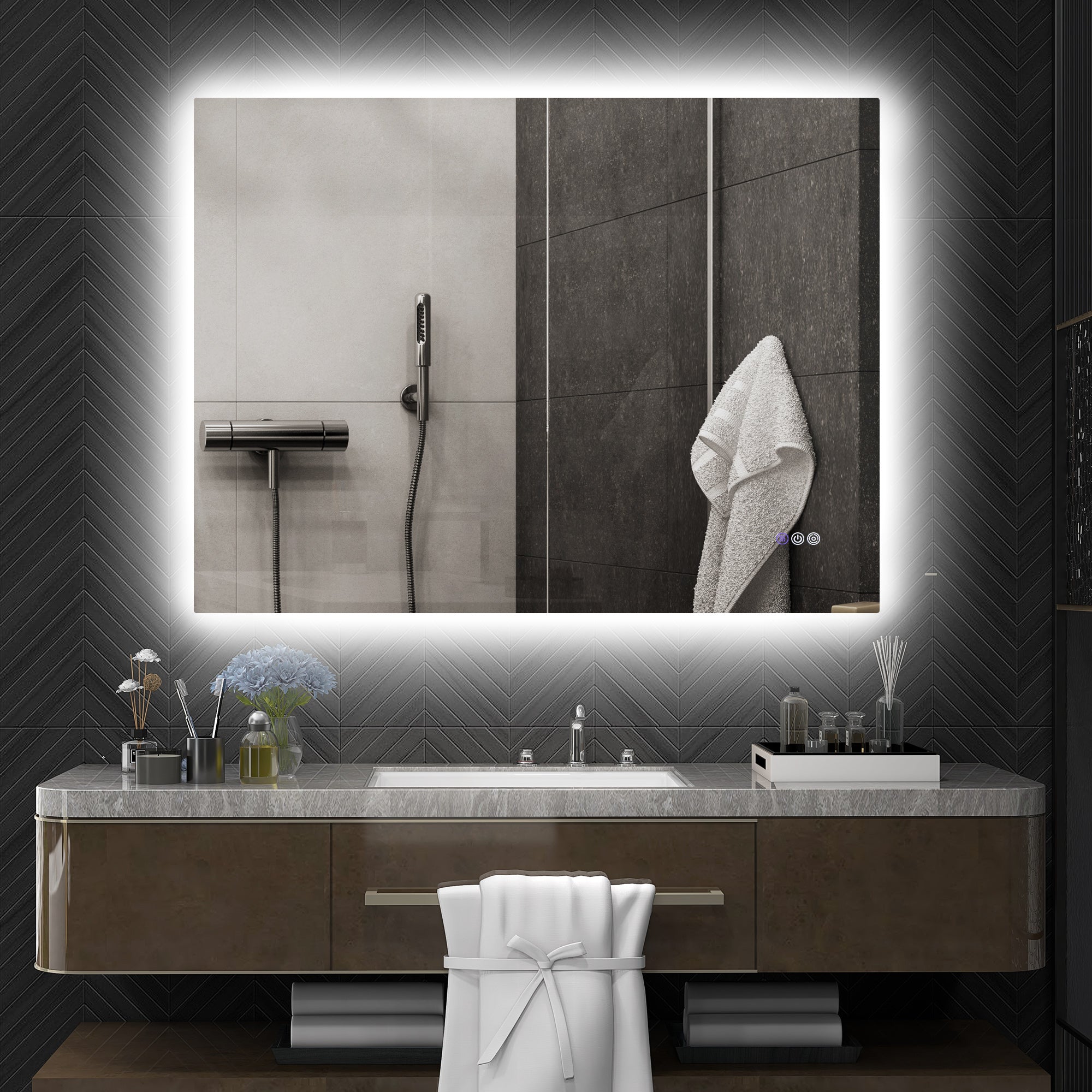 Dimmable Bathroom Mirror with Lights, 37" x 35" Backlit LED Mirror w/ Anti-Fog, Memory & Infinite Color Temperature