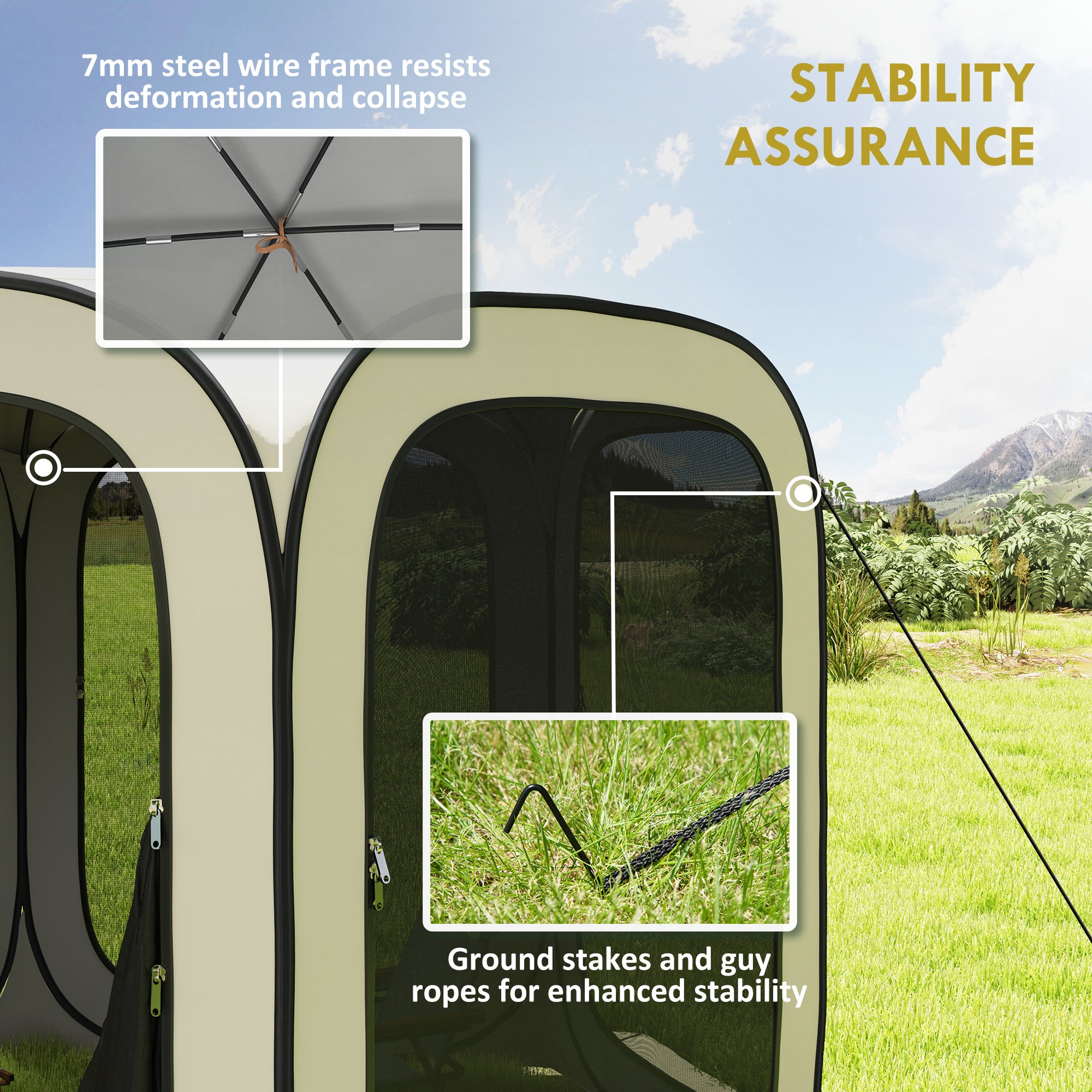 11 x 11ft Pop Up Screen Tent, UPF50+ Portable Camping Gazebo Screen House with Carry Bag, Beige