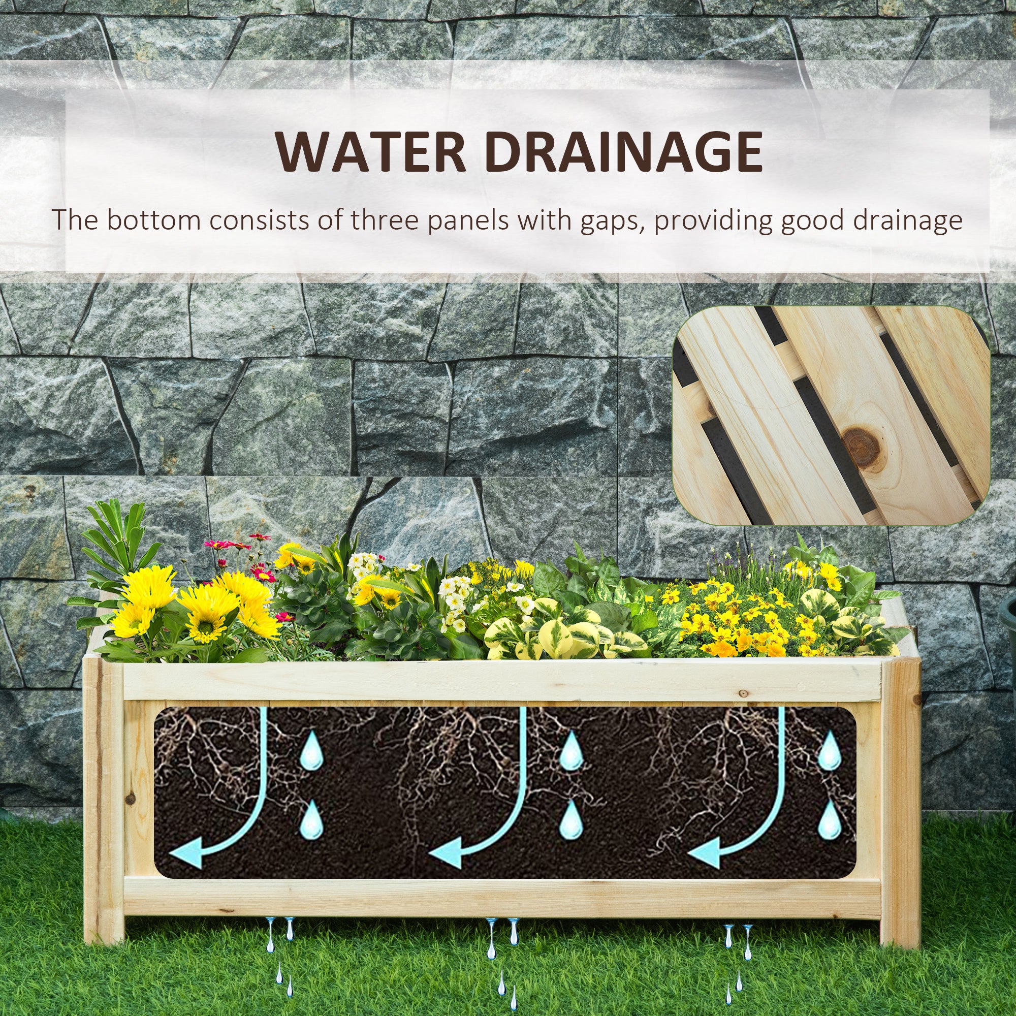 Foldable Raised Garden Bed, Wooden Planter Box, Herb Garden Planter with Drainage Holes, for Backyard, Patio to Grow Vegetables, Herbs, and Flowers, 27.6" x 11.6" x 9.8"