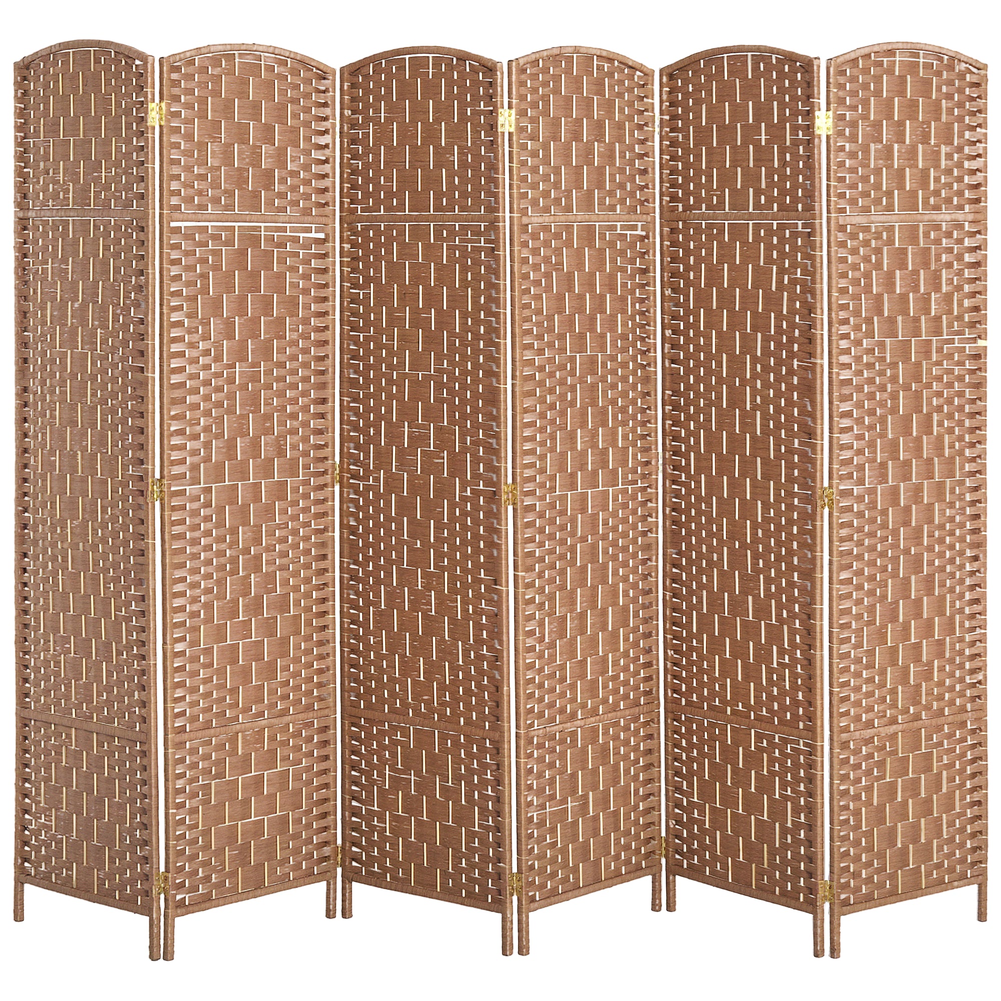 Room Divider 6 Panel, 6FT Tall Folding Privacy Screen, Freestanding Hand-Woven Partition for Room Separation with 360° Hinges, Paper Rope Diamond Weave, Natural
