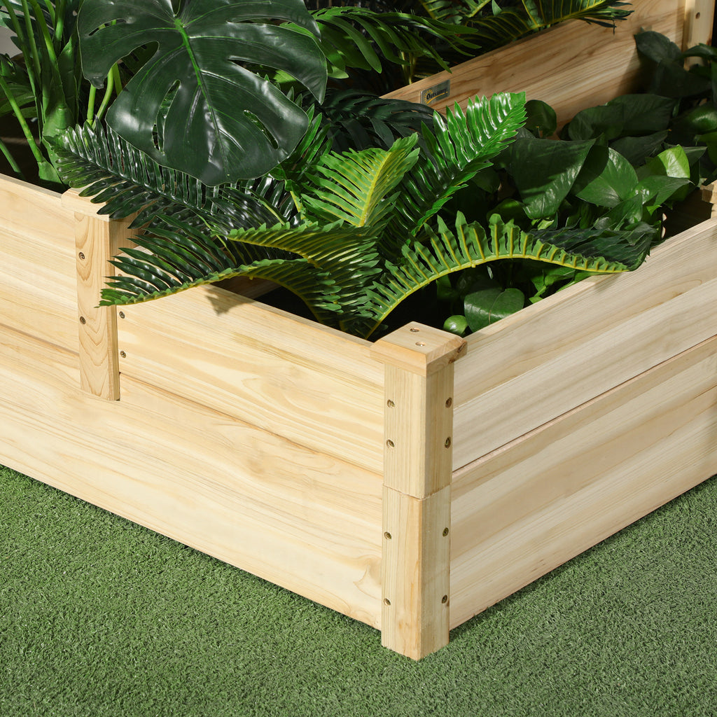 3 Tier Raised Flower Bed Outdoor Planter Box Wooden Garden Bed, Open Bottom for Plants, 42.5"x34.75"x14.25", Natural