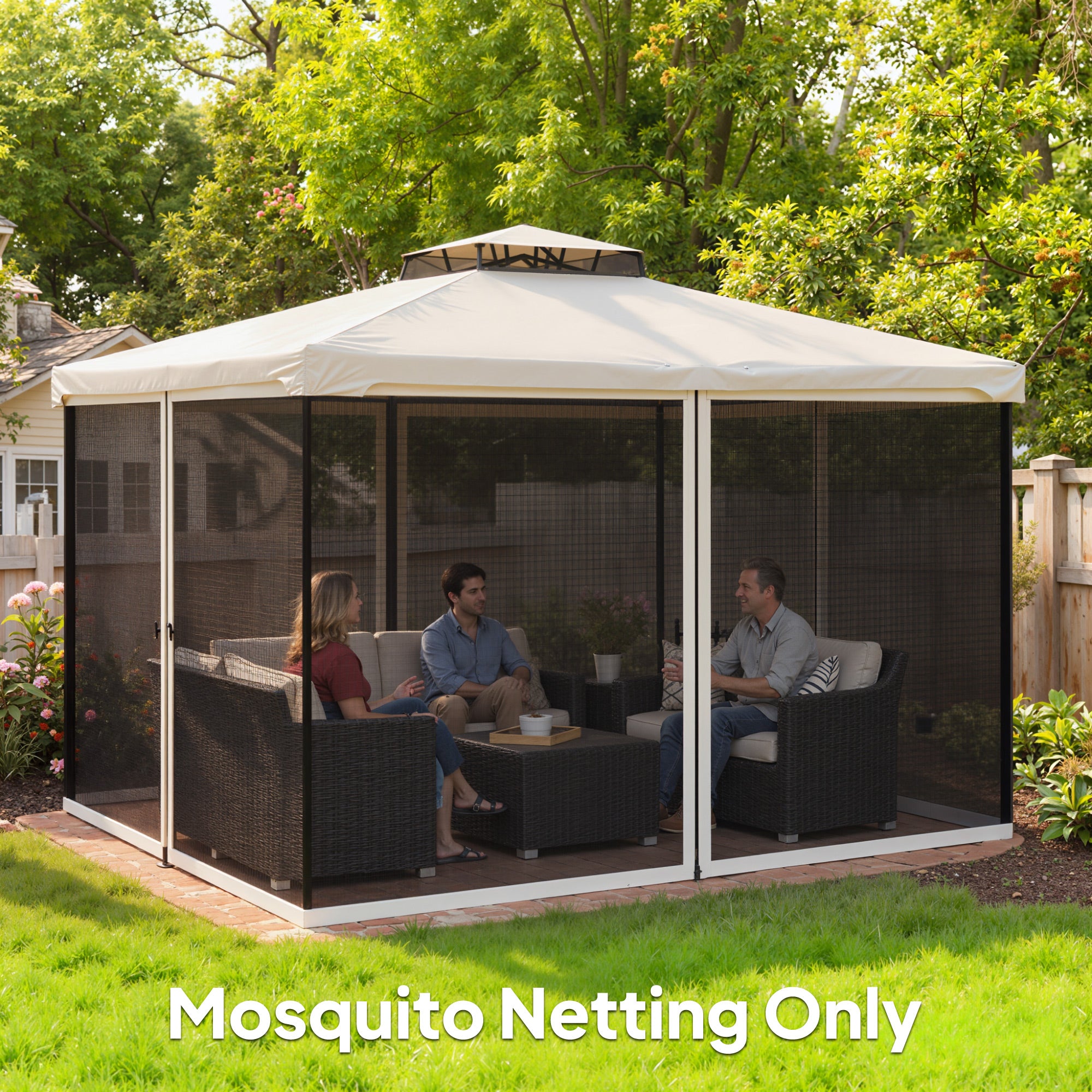 Replacement Mesh Sidewall Netting for 10' x 12' Gazebos and Canopy Tents with Zippers, (Sidewall Only) Cream