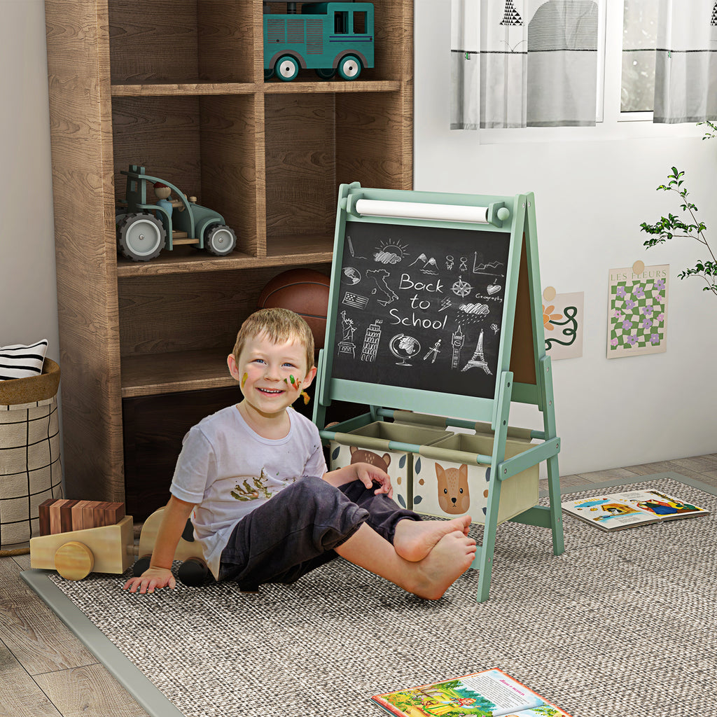 Art Easel for Kids with Paper Roll, Blackboard, Whiteboard, Storage