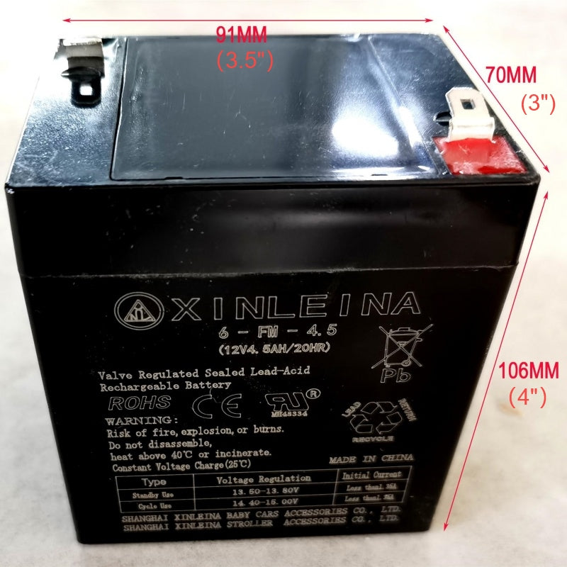 12V 4.5Ah Replacement Battery for Kids Ride-On Car, Valve-Regulated Sealed Lead-Acid for High-Rate Discharge, 3.5'' L x 3'' W x 4'' H, Black