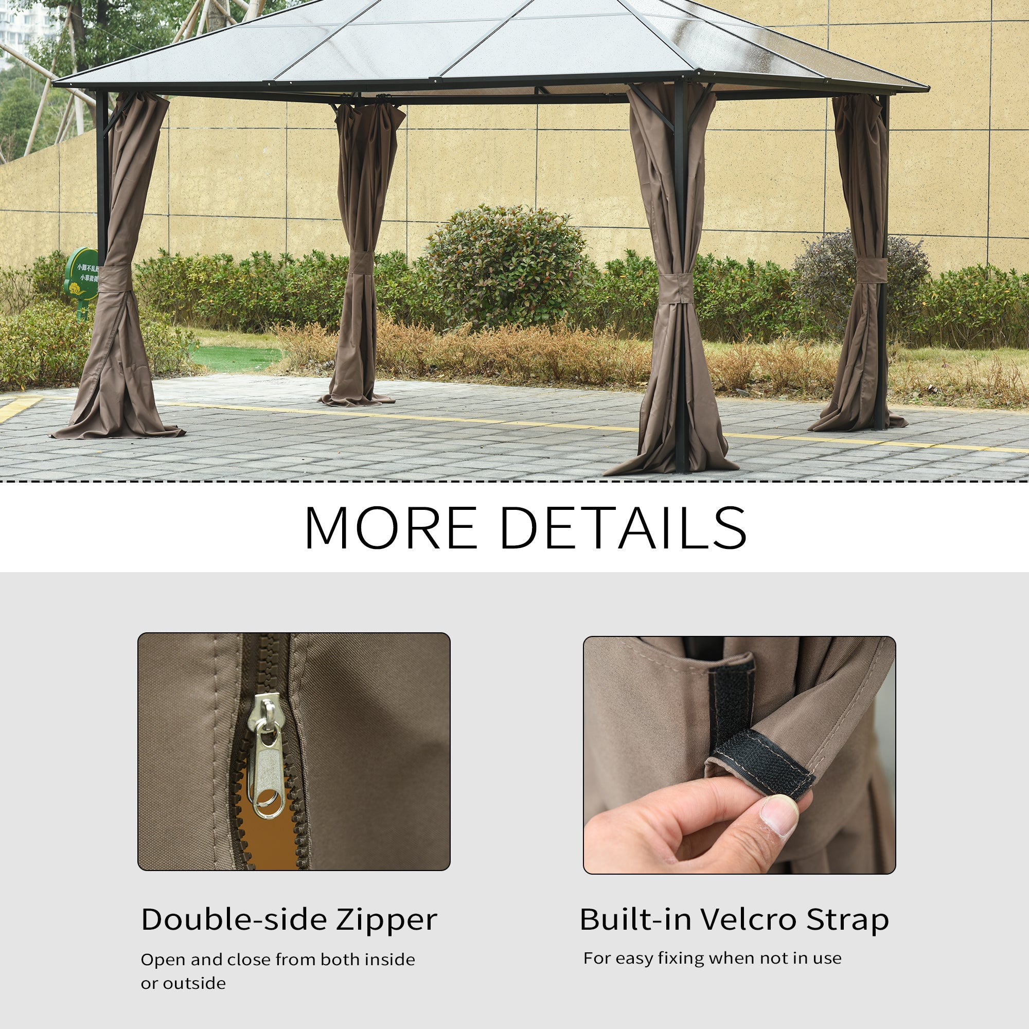 9.84' x 11.8' Gazebo Sidewall Set with Hooks/C-Rings, Brown