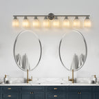 52" 8-Light Vanity Wall Sconce with Frosted Glass Shades, Brushed Nickel Finish, Ideal for Bathroom, Hallway, 52" L x 6.5" W x 10" H, Silver