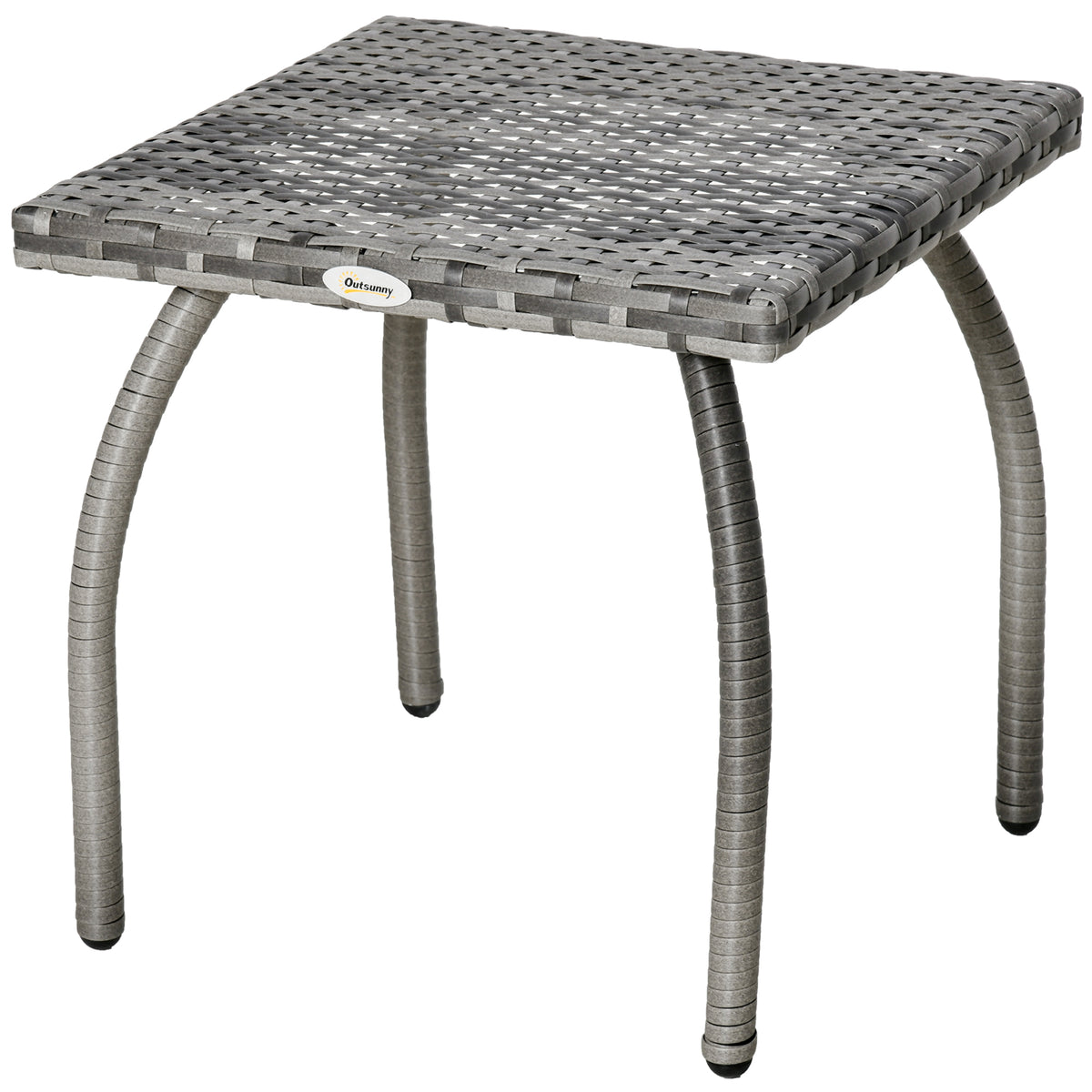 Outdoor PE Wicker Side Table, Small Square Rattan End Table, All-Weather Material Coffee Table for Garden, Balcony, Backyard, Grey