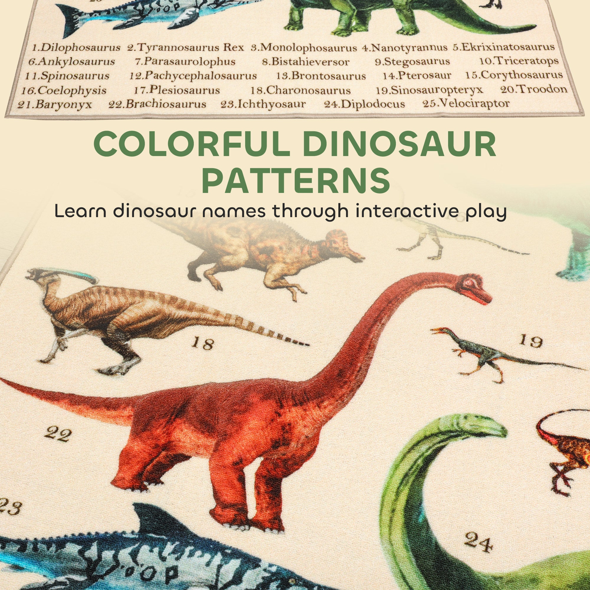 Large Play Mat 79" x 59", Crawling Mat for Toddlers, Living Room and Bedroom with Dinosaur Pattern, Khaki