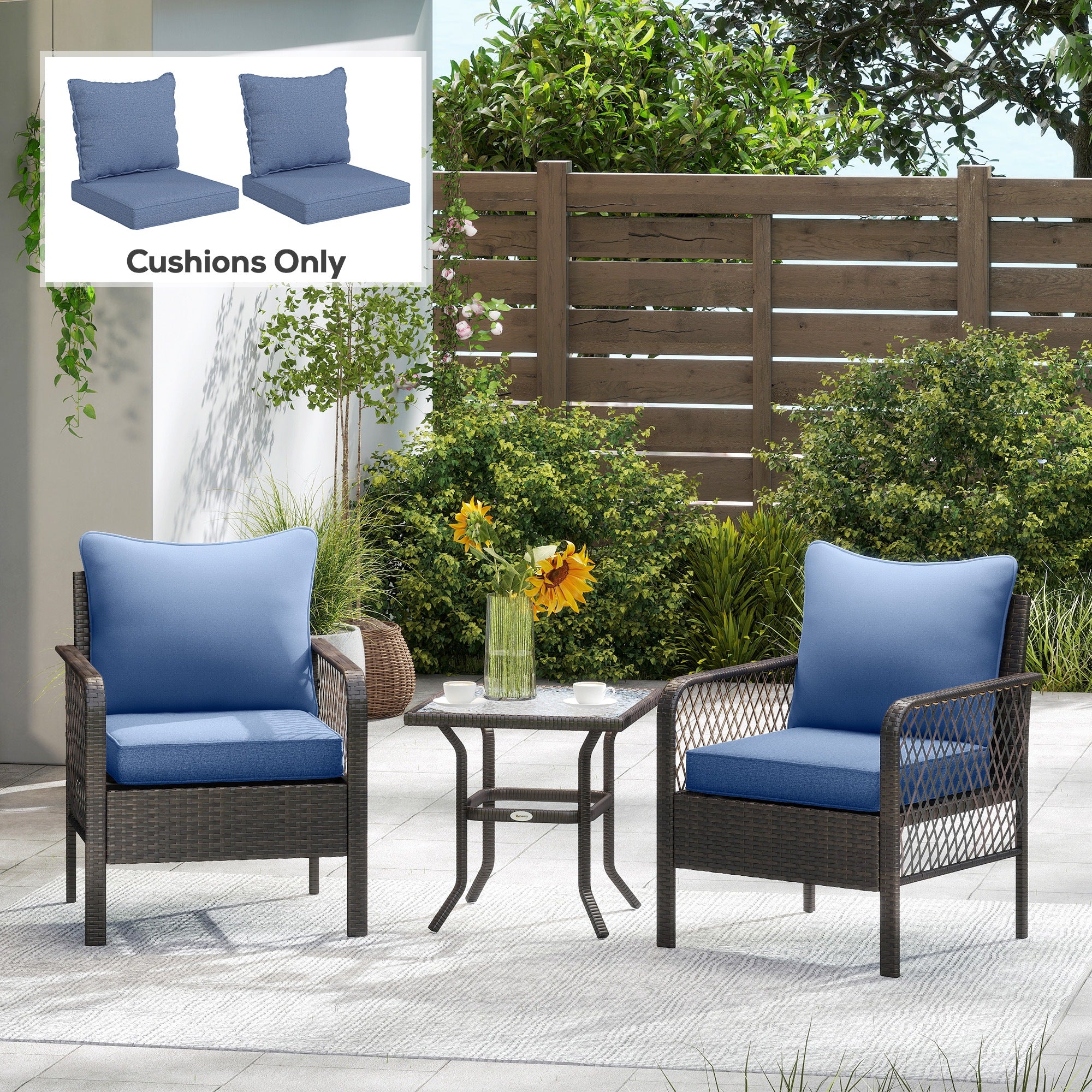 Patio Chair Cushions Set of 2 with Seat & Backrest, Fade Resistant Seat Replacement Cushion Set, Blue