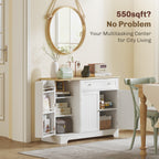 Modern Sideboard Cabinet, 41" Kitchen Buffet Cabinet with Drawer, Adjustable Shelf, 3 Doors for Dining Room, White