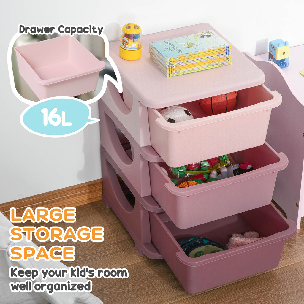 3 Drawers Kids Storage Unit, 3 Tier Stackable Toy Organizers and Storage Chest for Bedroom, Nursery, Playroom, Living Room, Boys, Girls, Toddlers, Pink
