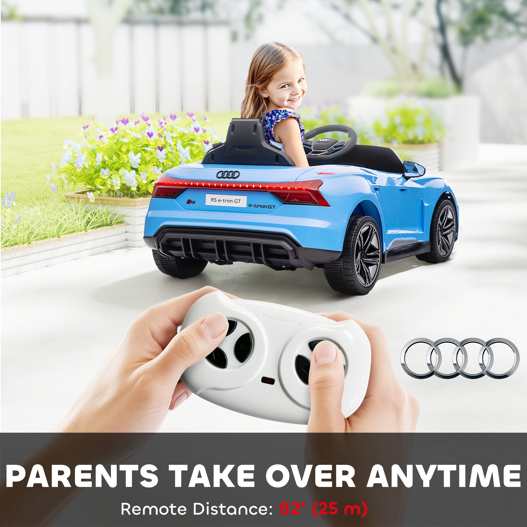Electric Car for Kids, 12V Licensed RS E-tron GT 3.1 MPH Kids Ride on Car, Ride-on Toy with Remote Control, 4 Suspension Wheels, Horn, Music, Lights, for Boys and Girls, Blue