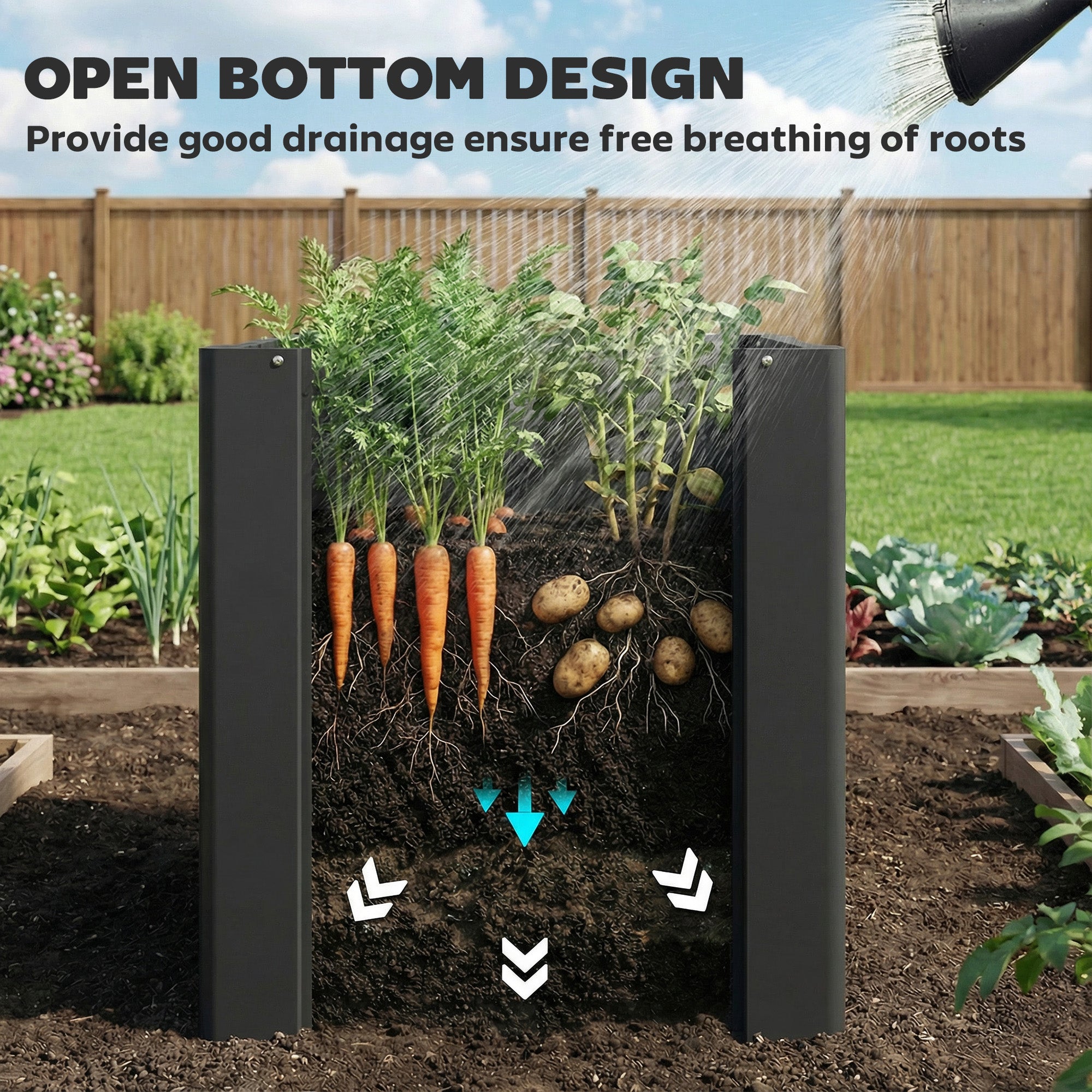 Raised Garden Bed Galvanized Planter Box Outdoor with Gloves for Gardening Vegetables, Flower, Herb, 1.4 x 1.4 x 1.5 ft, Black