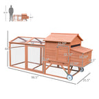 96.5" Chicken Coop Wooden Hen House Poultry Cage Pen Portable with Wheels and Nesting Box, Chicken Cage for Backyard Outdoor, Natural