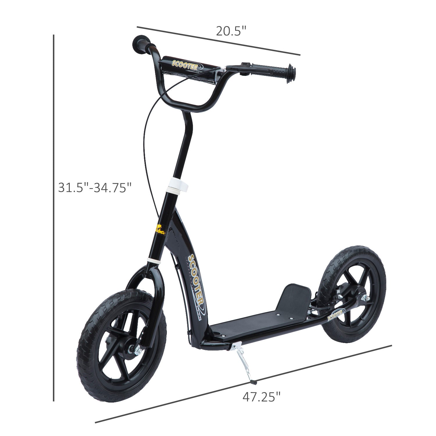 Kick Scooter for Kids 5-12 Years Old with Adjustable Height Handlebar, Non-slip Footplate, Big Wheels, Rear Brake, Black