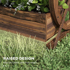 Wooden Wagon Planter Box, 2-Tier Raised Garden Bed, for Vegetables Flowers Herbs, 22" x 13" x 22"