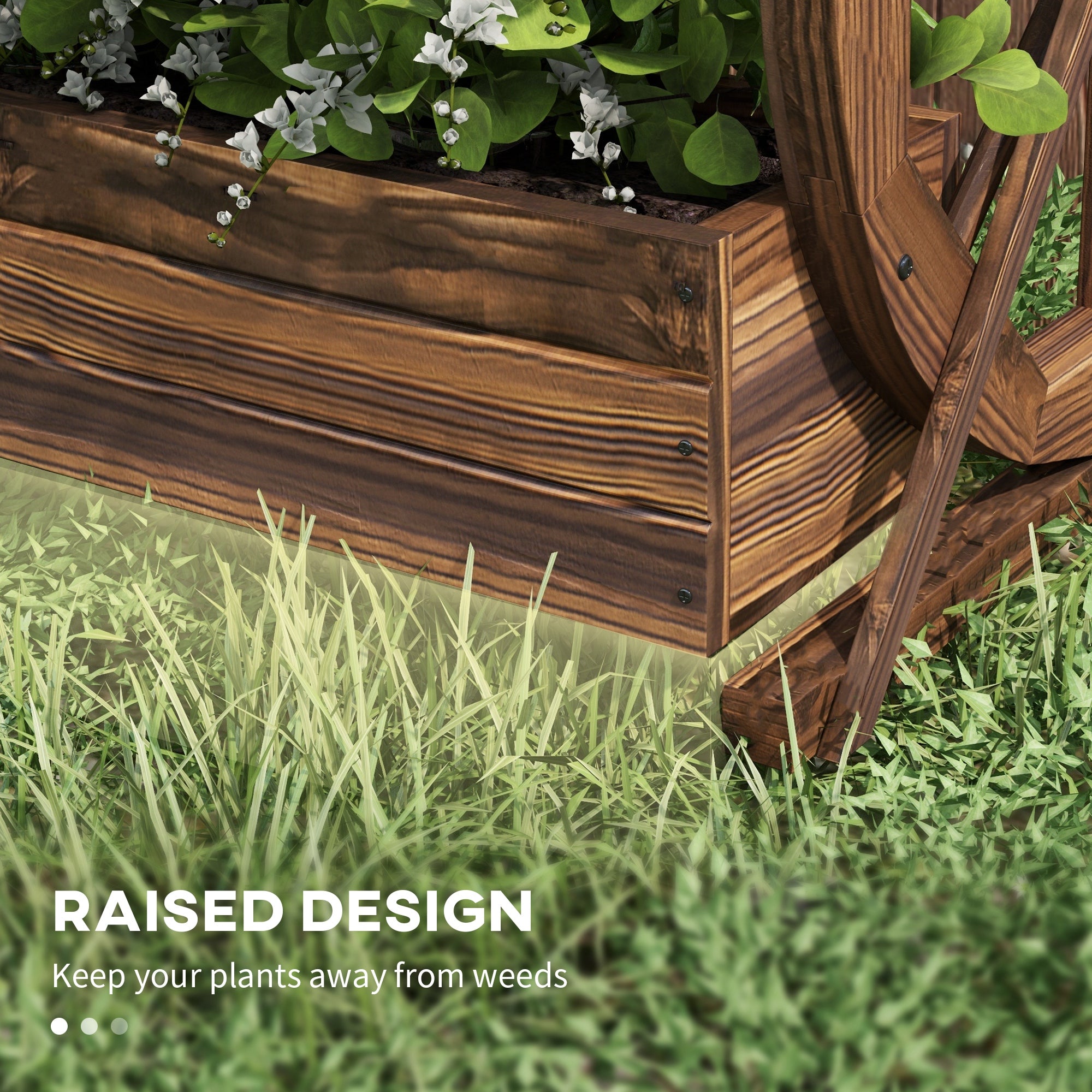 Wooden Wagon Planter Box, 2-Tier Raised Garden Bed, for Vegetables Flowers Herbs, 22" x 13" x 22"