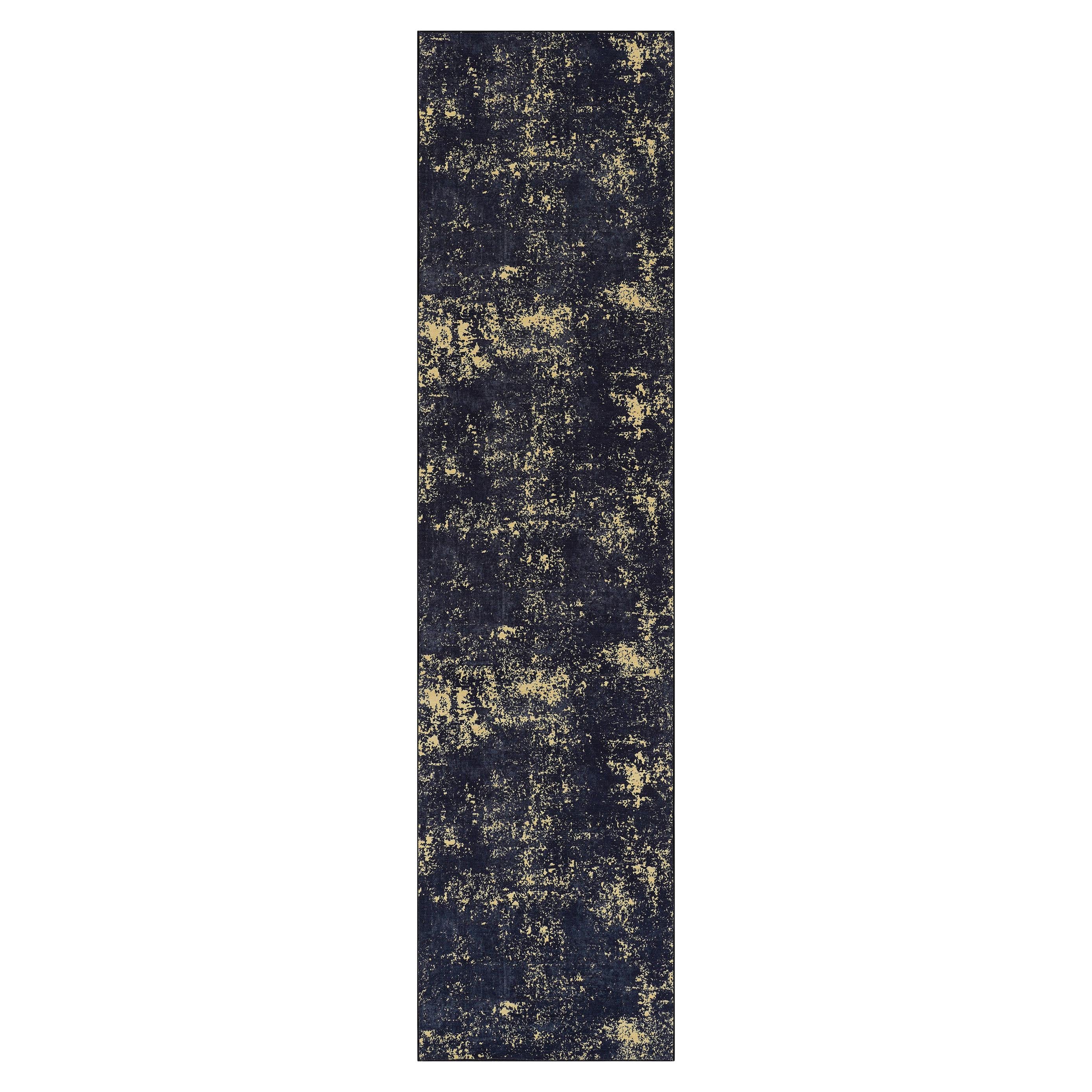 2x10 Non-Slip Machine Washable Area Rug with Low-Pile, Non-Shedding Kid and Pet Friendly Carpet, 120" L x 30" W x 0.15" H, Black+Gold