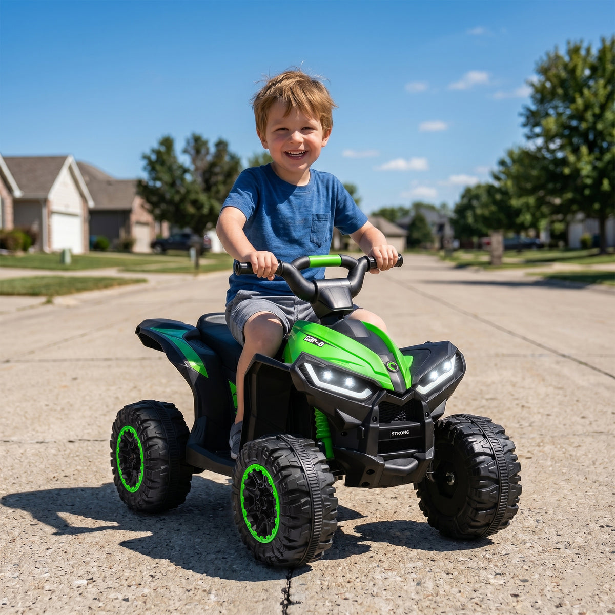Kids ATV 4 Wheeler, 12V Kids Ride On Toy with Dual Motors, High & Low Speed, Music, Headlights, Up to 3.7 MPH, Green