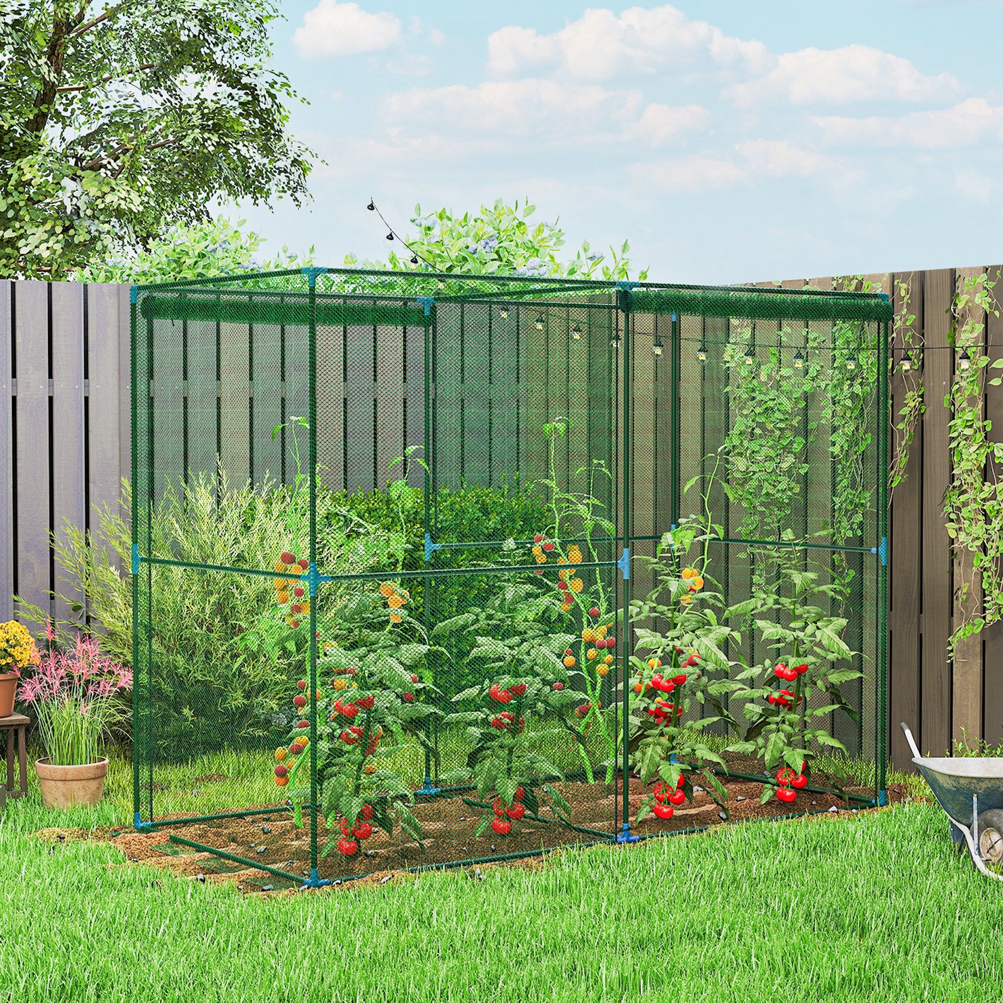 Walk-in Crop Cage, Plant Protectors from Animals with Roll Up Zippered Door, 7.9' x 3.9' x 6.1', Green