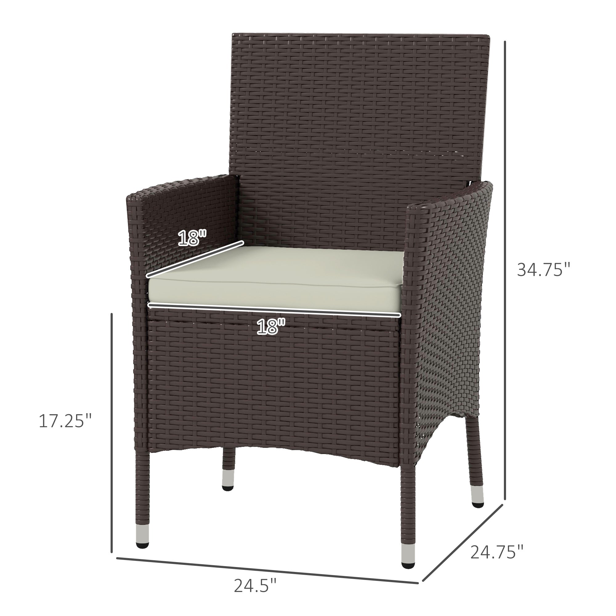 2 Pieces Wicker Outdoor Dining Chairs, Patio Chairs with Cushions for Backyard, Garden, Lawn, Dark Coffee