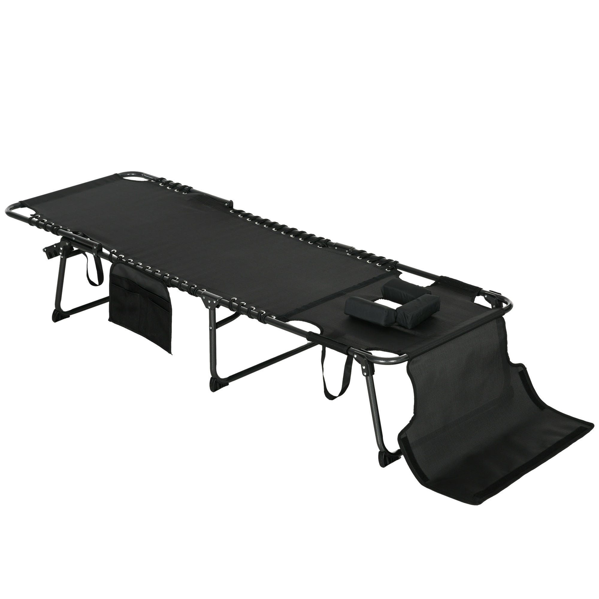 Folding Chaise Tanning Lounge Chair w/ 5-level Reclining Back, Reading Hole, Side Pocket, Headrest, Black