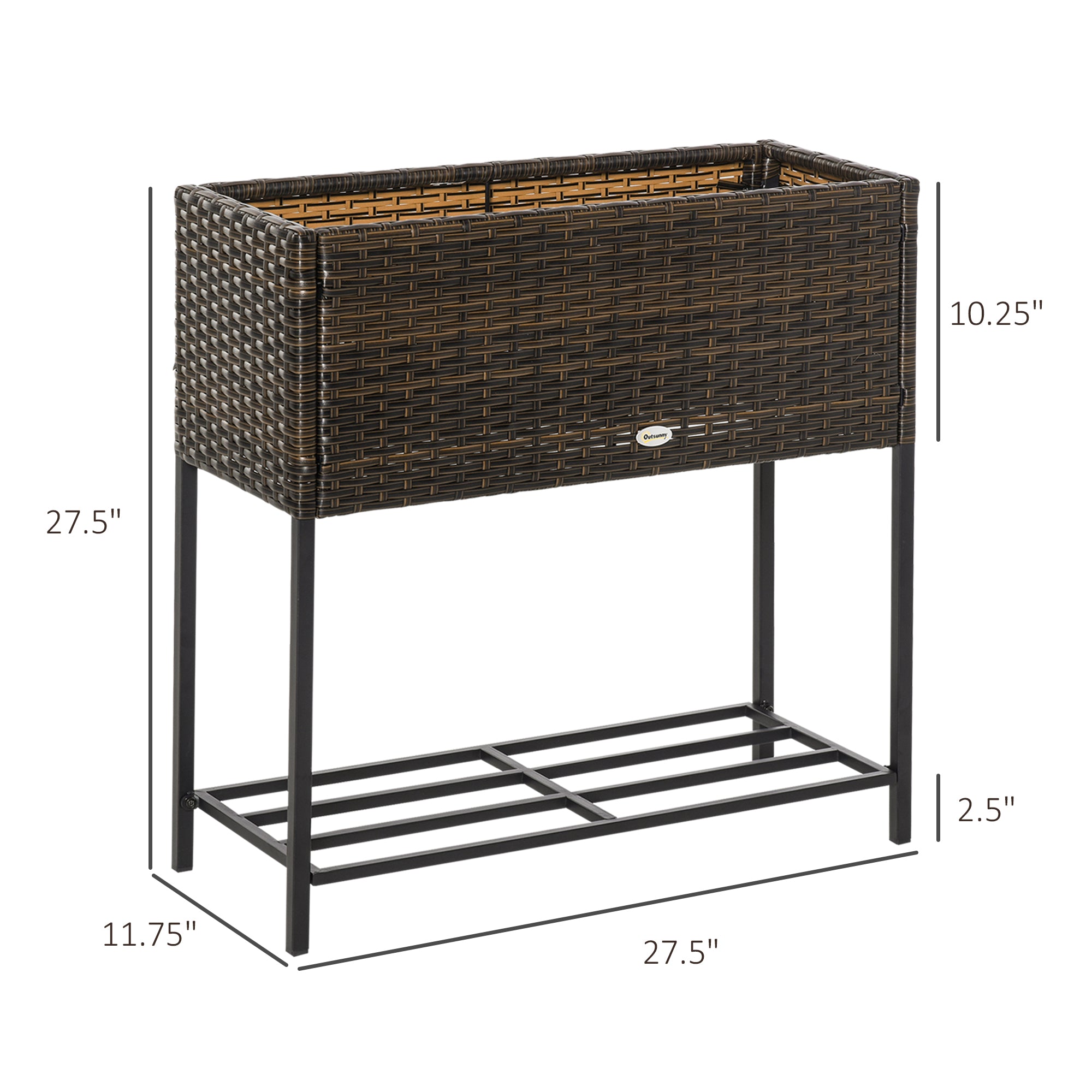 Raised Garden Bed, Elevated Planter Box with Rattan Wicker Look, Tool Storage Shelf, Portable Design for Herbs, Vegetables, Flowers, Brown