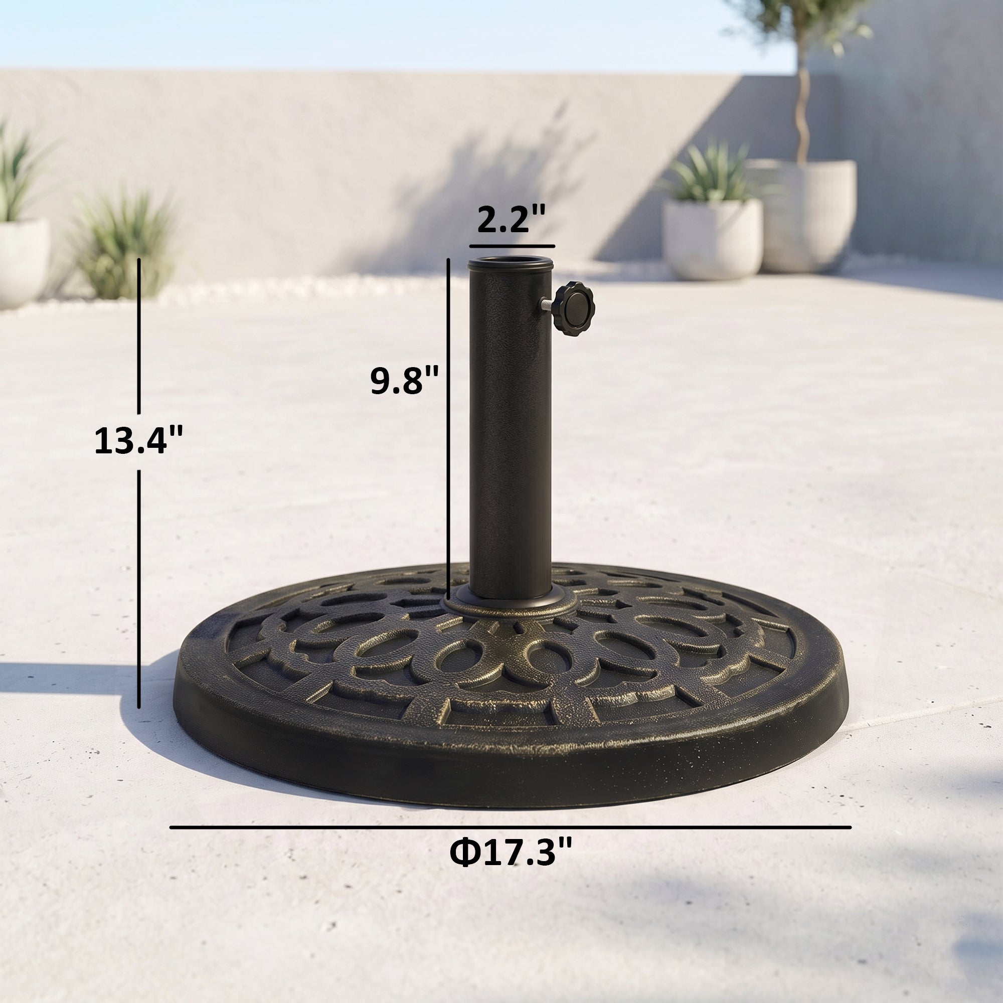 26lbs Heavy Duty Umbrella Base, 17" Umbrella Stand Outdoor Base with Decorative Pattern, for Patio, Outdoor, Swimming Pool, Bronze