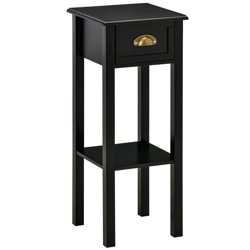 2-Tier Side Table with Drawer Shelf, End Table for Living Room Hallway, Black