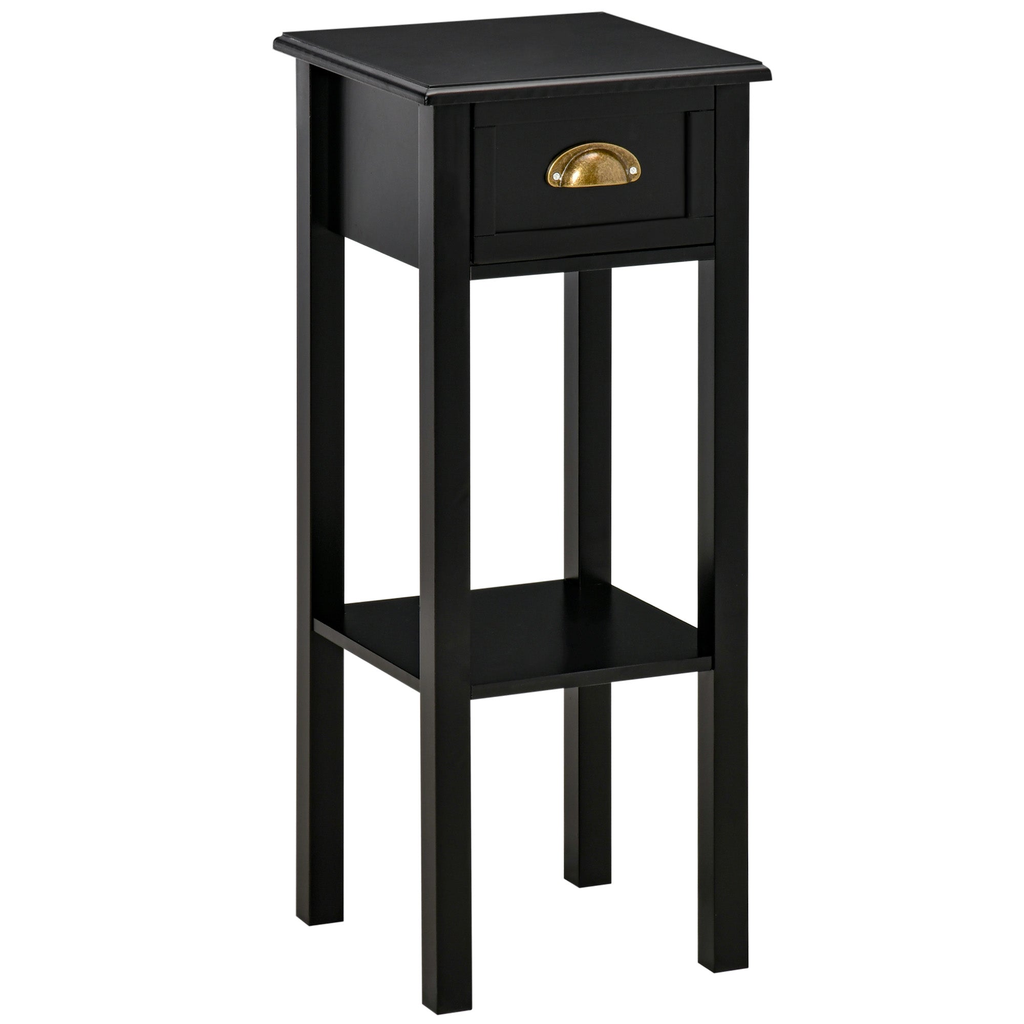 2-Tier Side Table with Drawer Shelf, End Table for Living Room Hallway, Black
