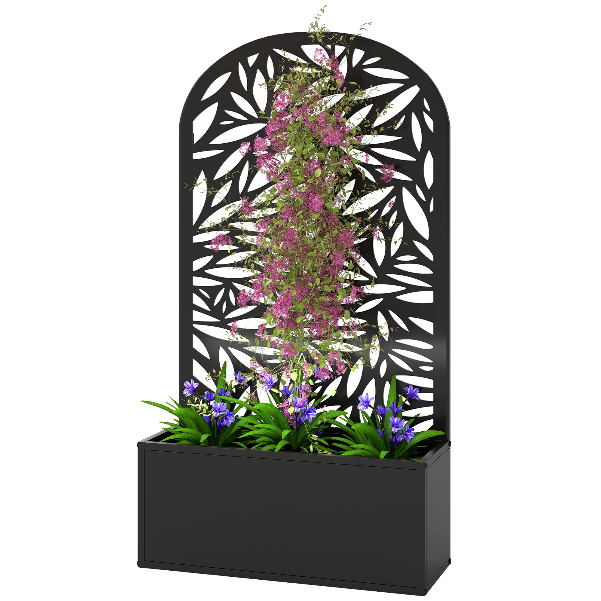 Metal Garden Bed with Trellis for Climbing Plants, Freestanding or Wall Mounted Flower Bed for Garden, Patio, Balcony