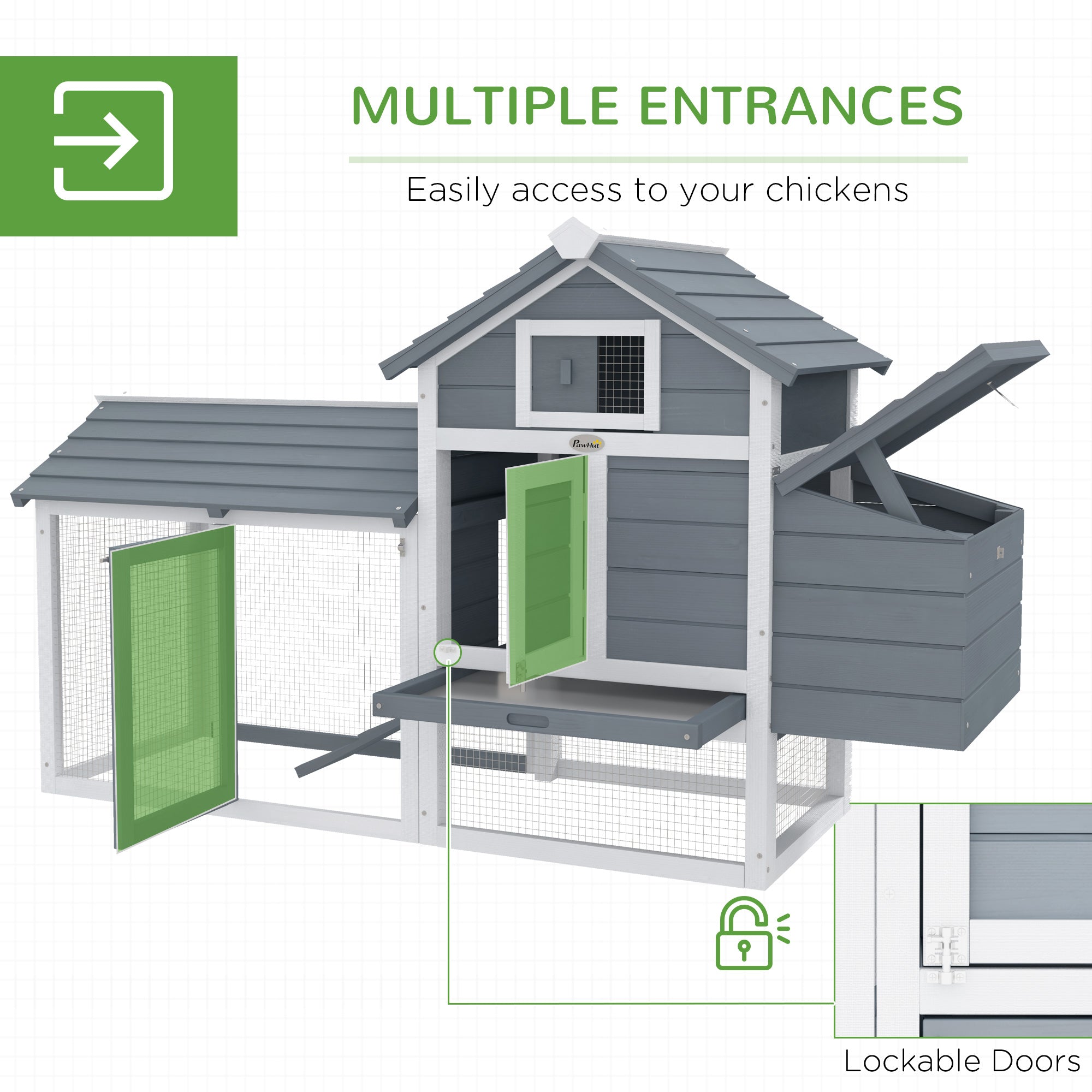 59" Small Wooden Chicken Coop Hen House Poultry Cage for Outdoor Backyard with 2 Doors, Nesting Box and Removable Tray, White