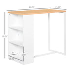 Modern Bar Table Counter Height Dining Table with 3 Storage Shelves for Kitchen, Dining Room, Living Room, White